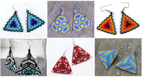 Схема сережек - мозаичное / кирпичное плетение (Схемы для бисероплетения / Free Bead Patterns)