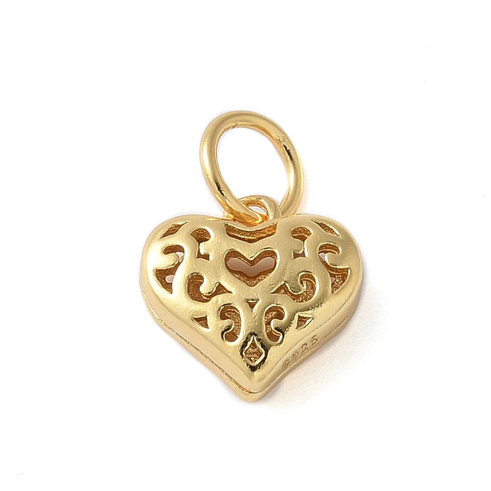 Серебро 925 Кулон Подвеска Сердце с Цветком 3D, Золото, 9х9.5х3.5мм, Отверстие 4.8мм, (УТ100032821)