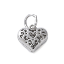 Серебро 925 Кулон Подвеска Сердце с Цветком 3D, Платина, 9х9.5х3.5мм, Отверстие 4.8мм, (УТ100032822)